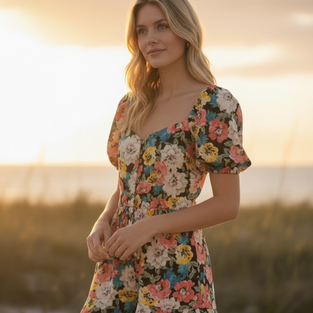 colorful floral flouncy dress